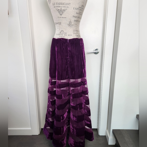 Purple Velvet Pure Silk Maxi Skirt - Picture 12 of 14